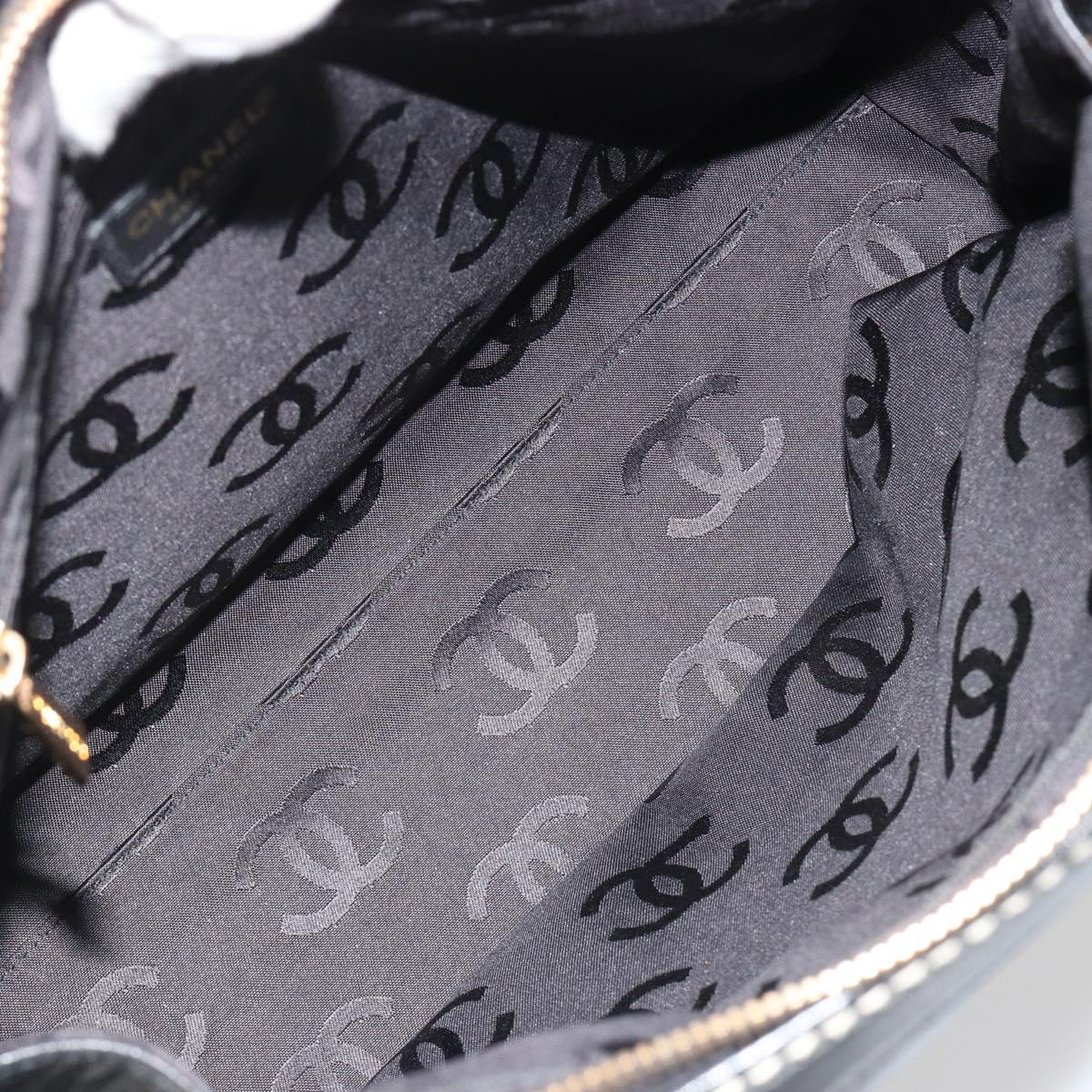 CHANEL Wild Stitch Hand Bag Leather Black Gold CC Auth 189773