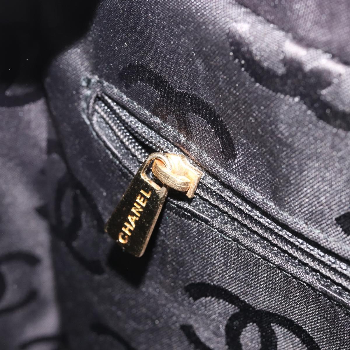 CHANEL Wild Stitch Hand Bag Leather Black Gold CC Auth 189773