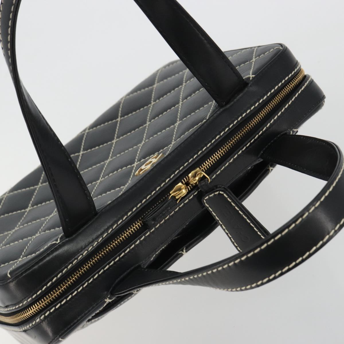 CHANEL Wild Stitch Hand Bag Leather Black Gold CC Auth 189773