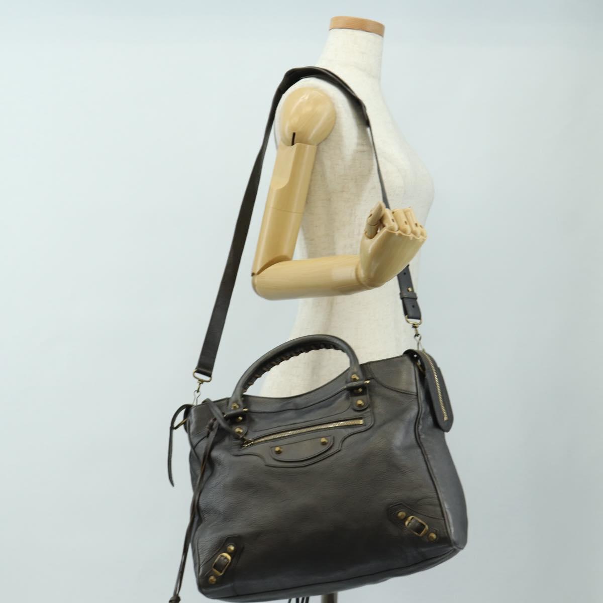 BALENCIAGA Classic Vero Hand Bag Leather Gray 235216 Auth 189775SM