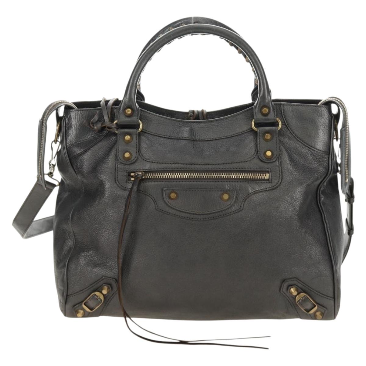 BALENCIAGA Classic Vero Hand Bag Leather Gray 235216 Auth 189775SM