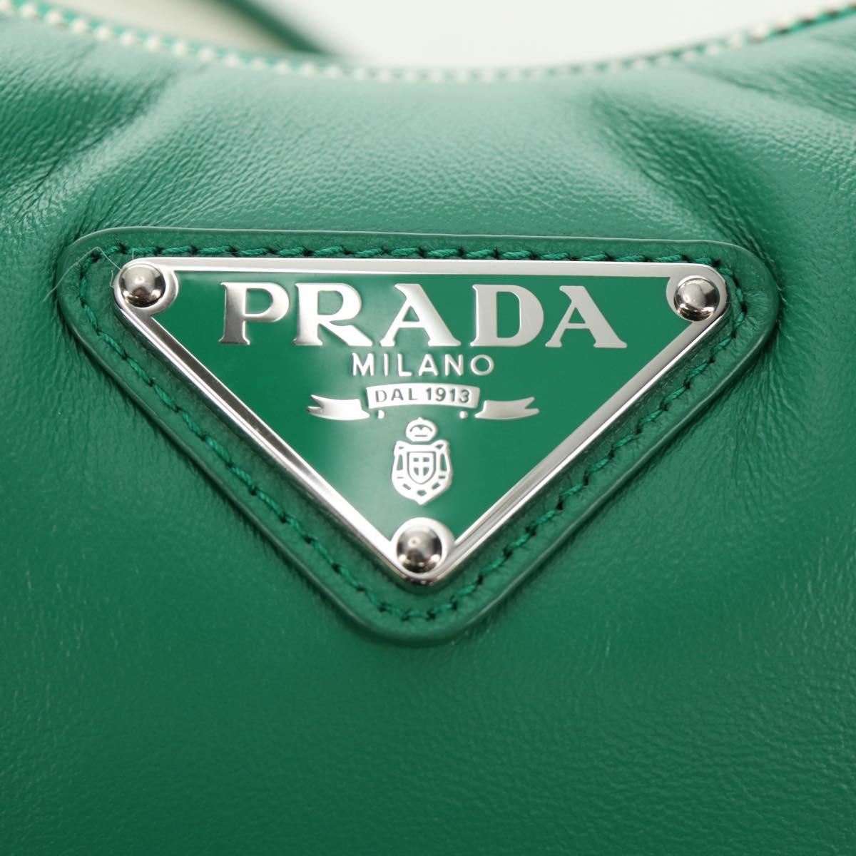 PRADA Hand Bag Leather 2way Green Silver Auth 189777SM