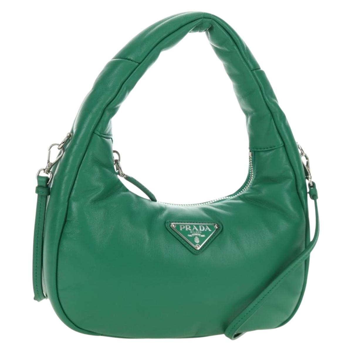 PRADA Hand Bag Leather 2way Green Silver Auth 189777SM