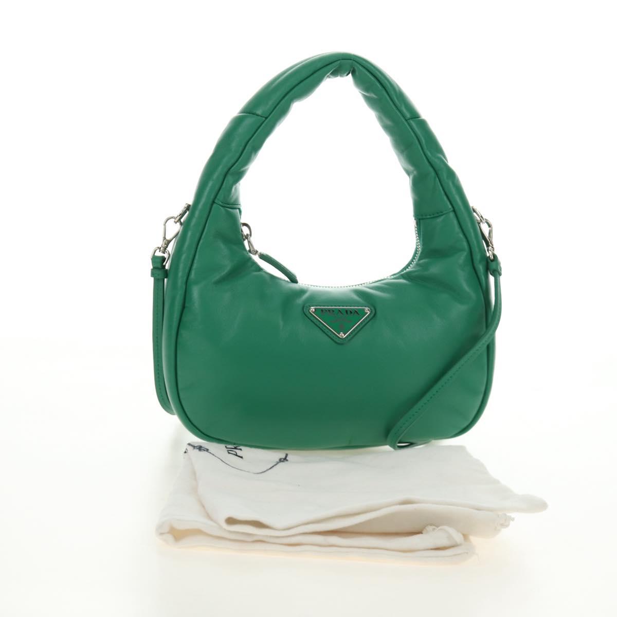PRADA Hand Bag Leather 2way Green Silver Auth 189777SM
