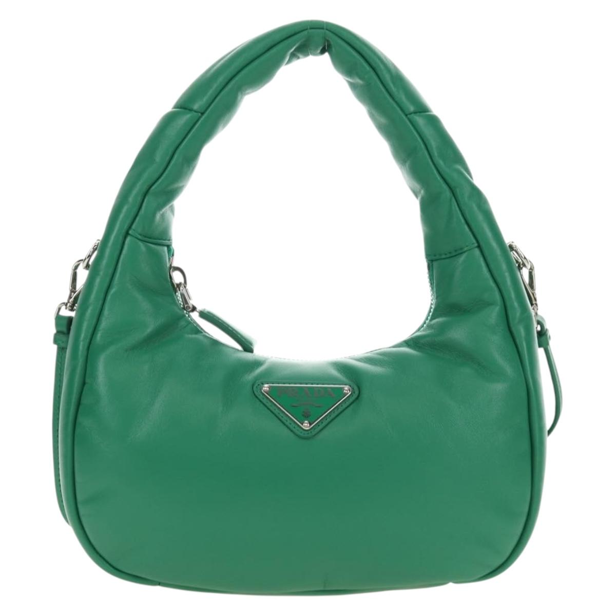 PRADA Hand Bag Leather 2way Green Silver Auth 189777SM