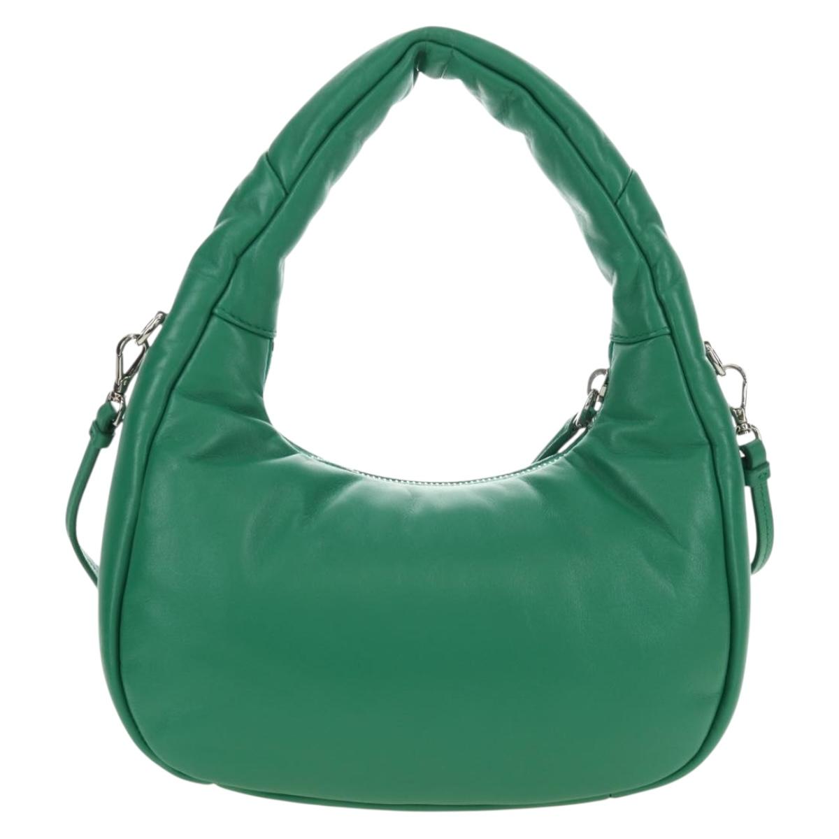 PRADA Hand Bag Leather 2way Green Silver Auth 189777SM