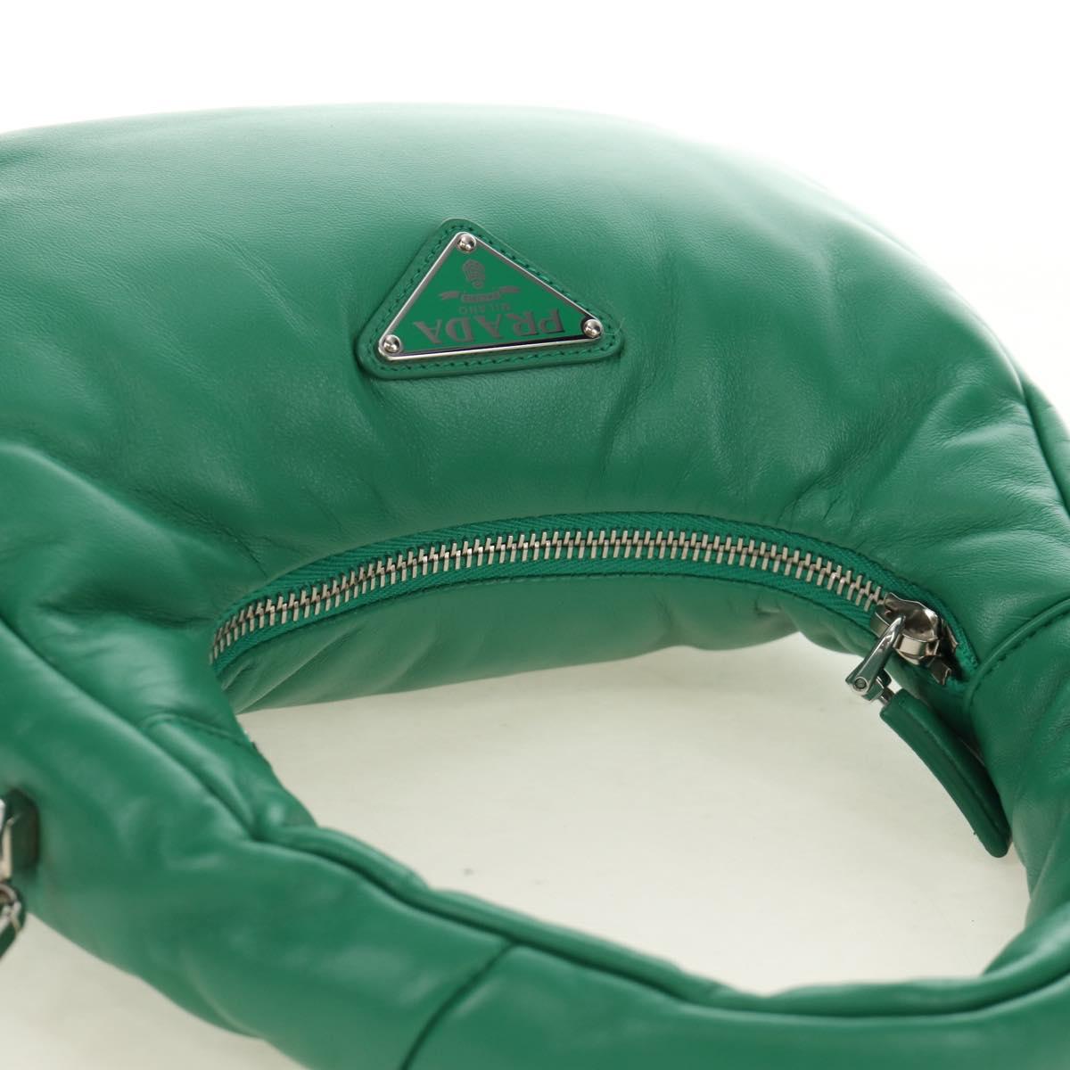 PRADA Hand Bag Leather 2way Green Silver Auth 189777SM