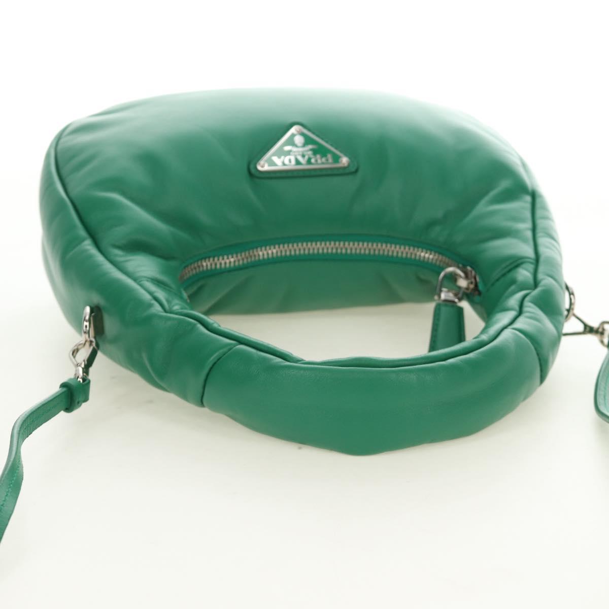 PRADA Hand Bag Leather 2way Green Silver Auth 189777SM