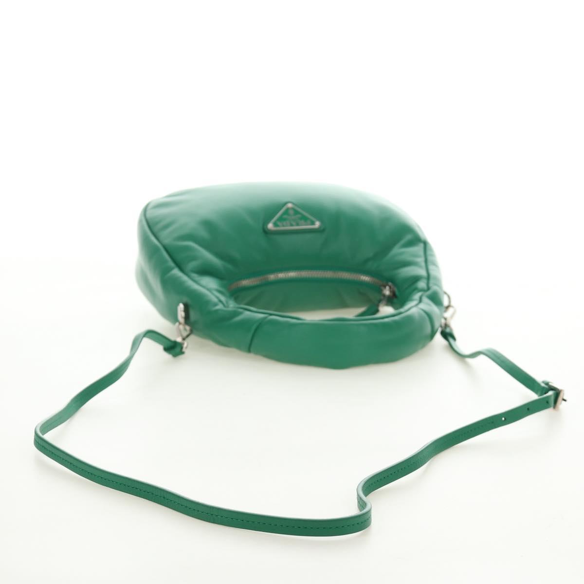 PRADA Hand Bag Leather 2way Green Silver Auth 189777SM