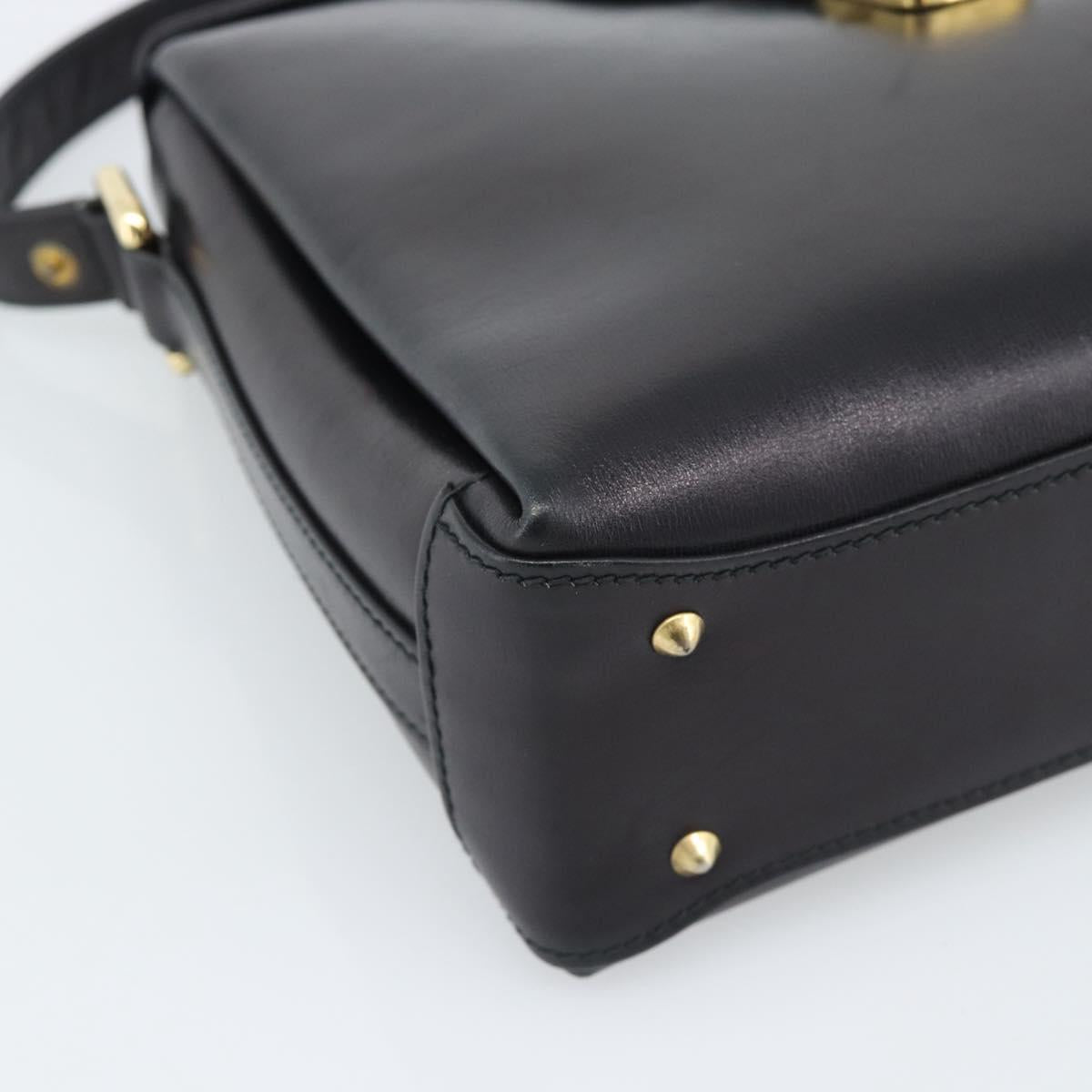 GUCCI Shoulder Bag Leather Black Gold Auth 189787A