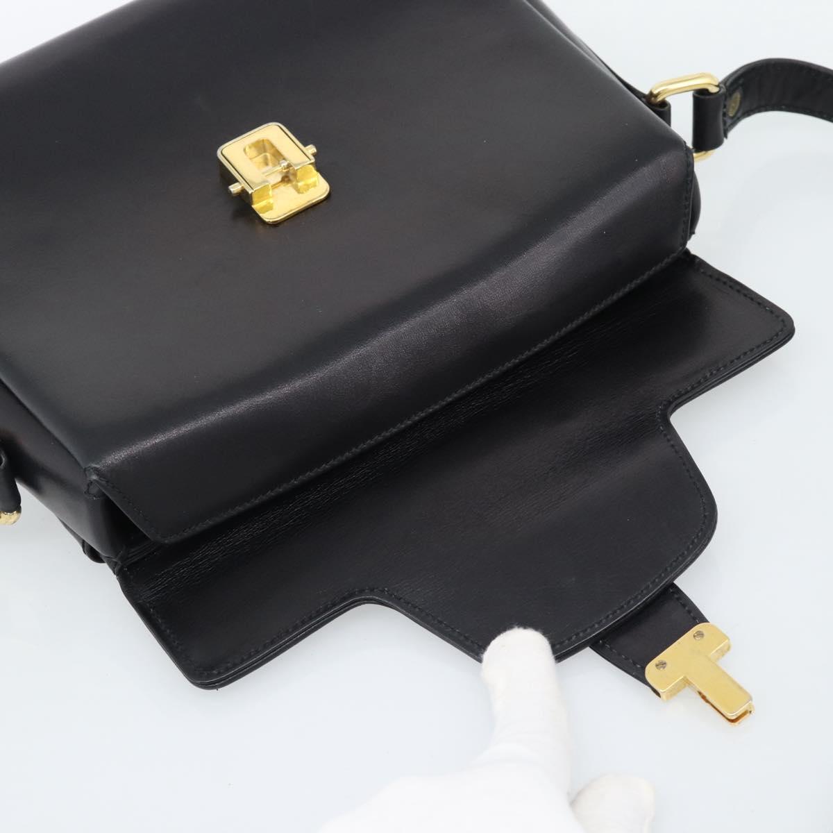 GUCCI Shoulder Bag Leather Black Gold Auth 189787A