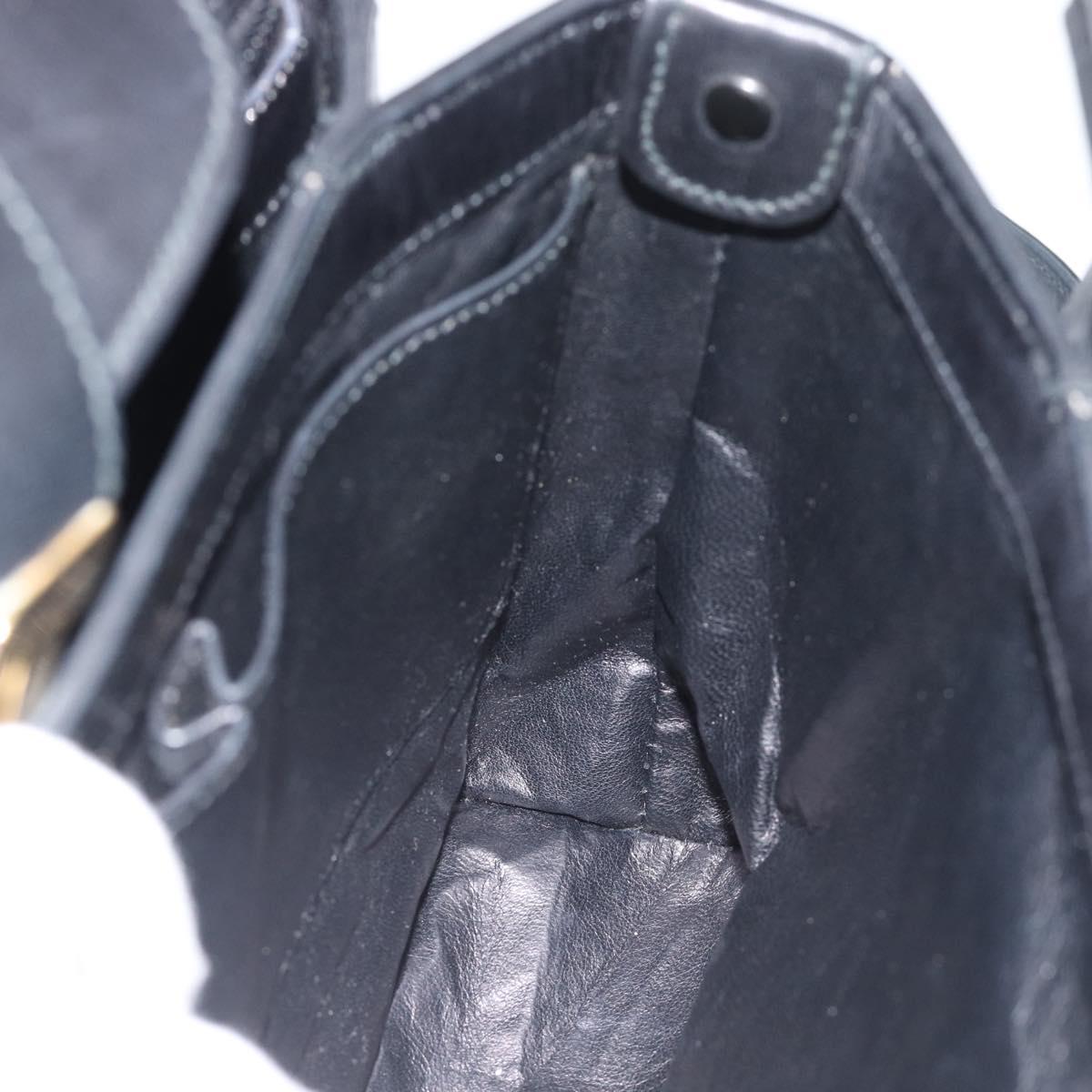 GUCCI Shoulder Bag Leather Black Gold Auth 189787A