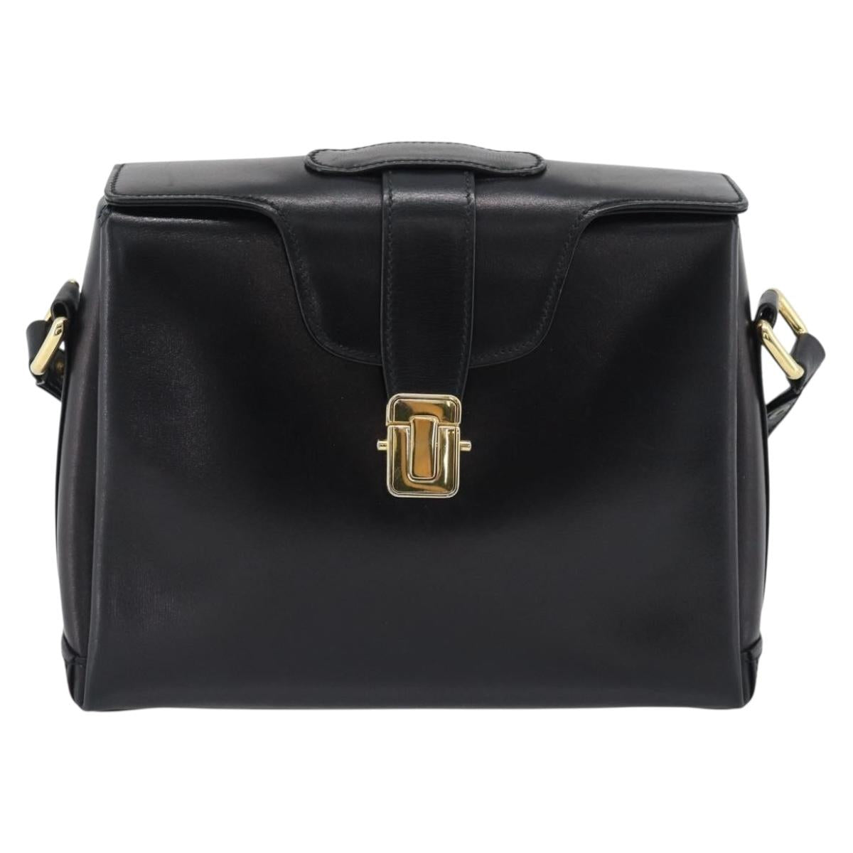GUCCI Shoulder Bag Leather Black Gold Auth 189787A