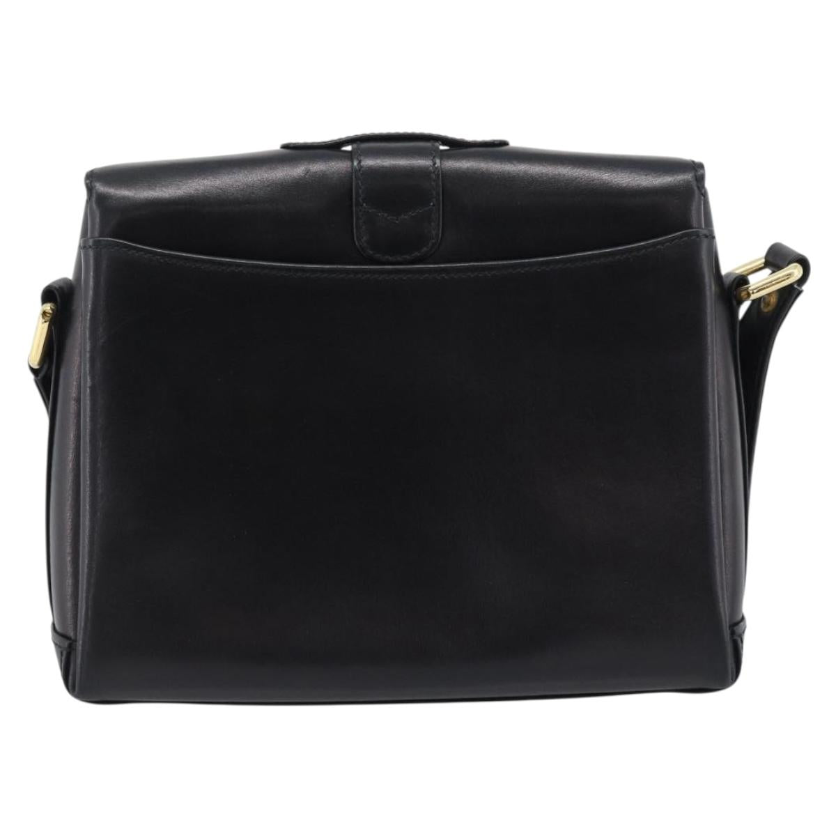 GUCCI Shoulder Bag Leather Black Gold Auth 189787A