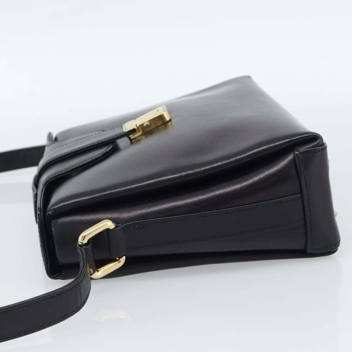 GUCCI Shoulder Bag Leather Black Gold Auth 189787A