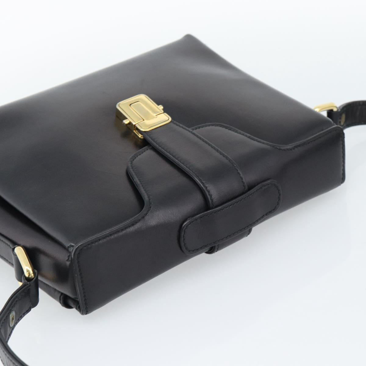 GUCCI Shoulder Bag Leather Black Gold Auth 189787A