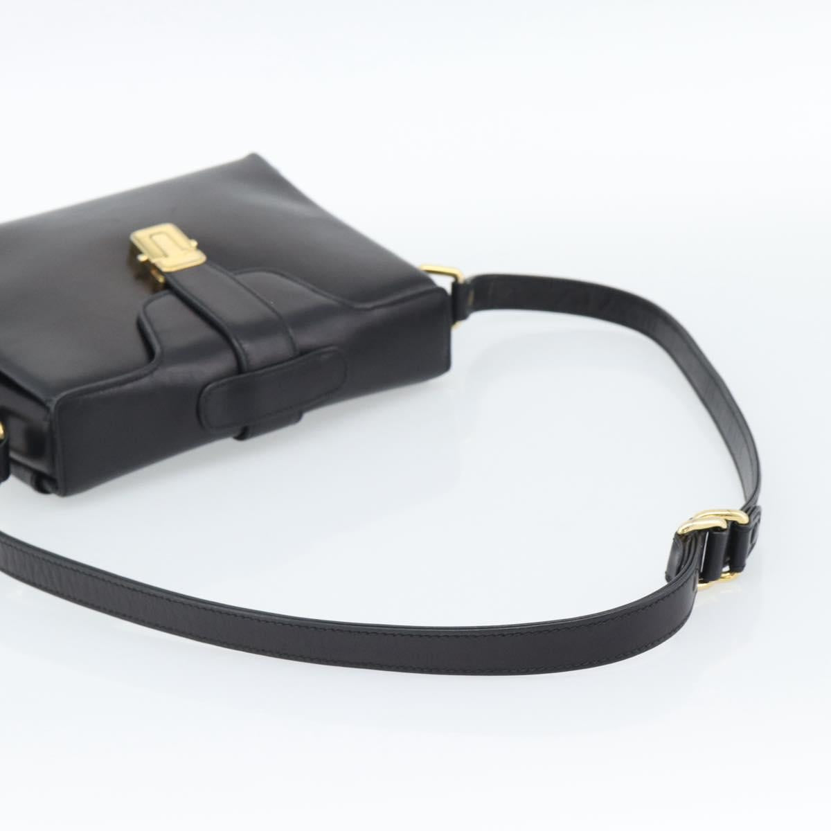GUCCI Shoulder Bag Leather Black Gold Auth 189787A