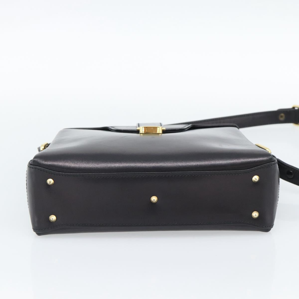 GUCCI Shoulder Bag Leather Black Gold Auth 189787A