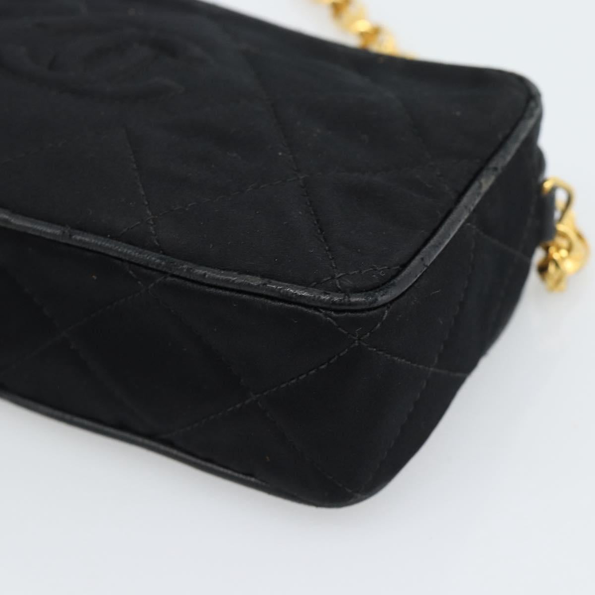 CHANEL Matelasse Chain Shoulder Bag Satin Black Gold CC Auth 189794V