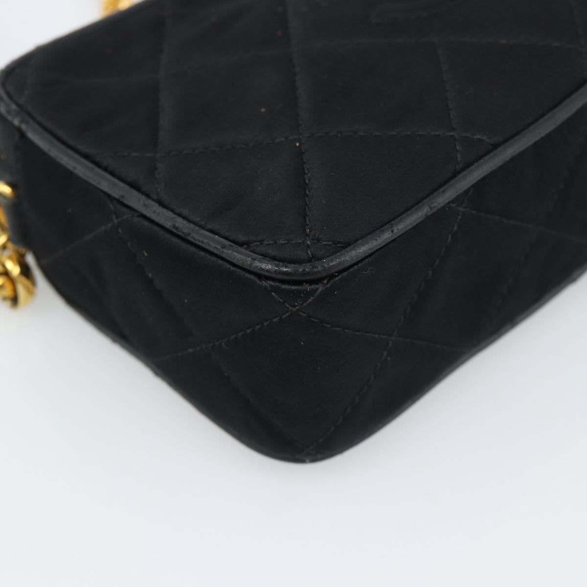 CHANEL Matelasse Chain Shoulder Bag Satin Black Gold CC Auth 189794V