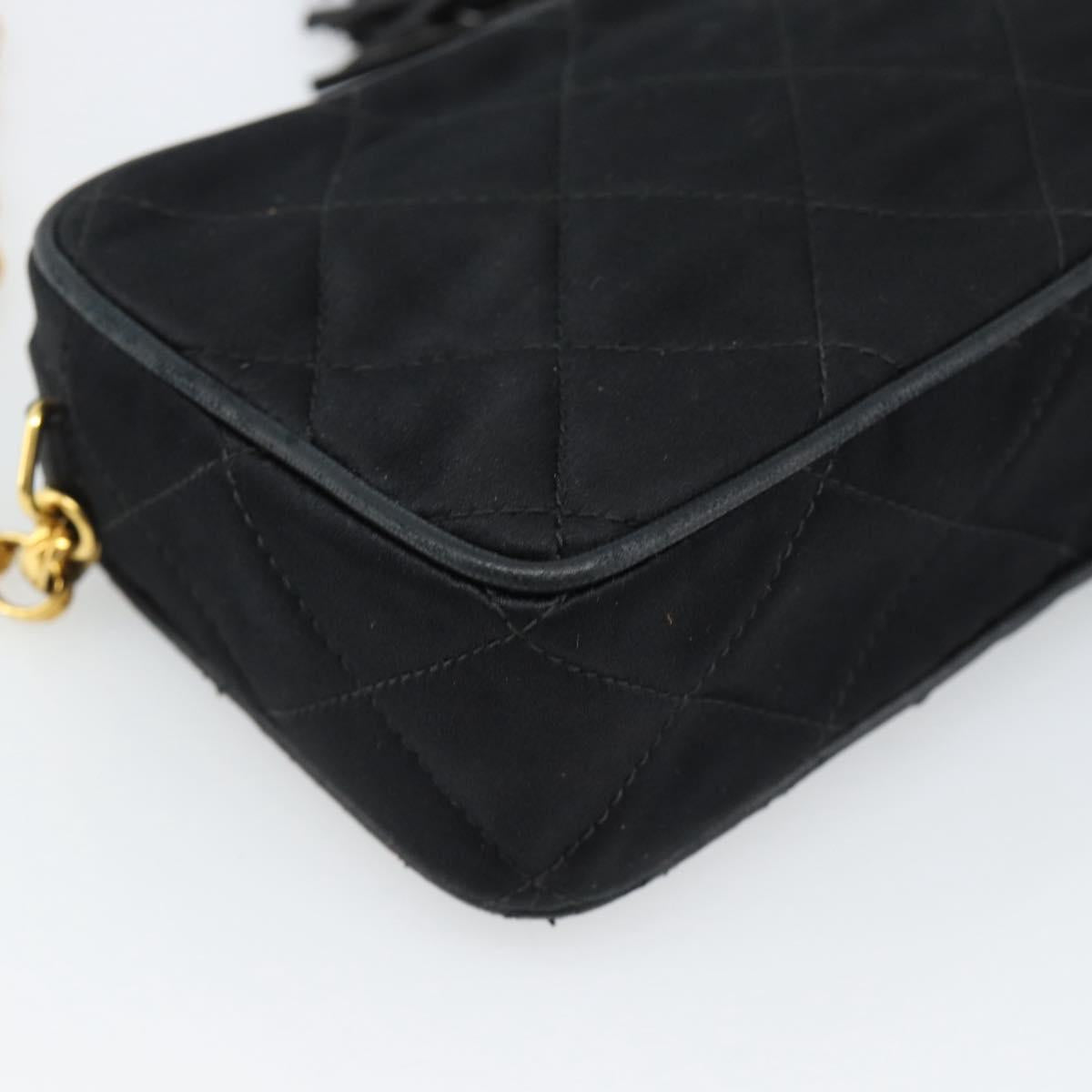 CHANEL Matelasse Chain Shoulder Bag Satin Black Gold CC Auth 189794V