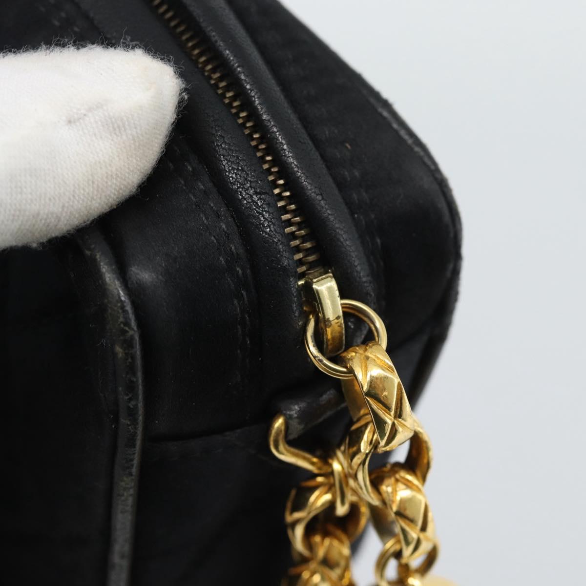 CHANEL Matelasse Chain Shoulder Bag Satin Black Gold CC Auth 189794V