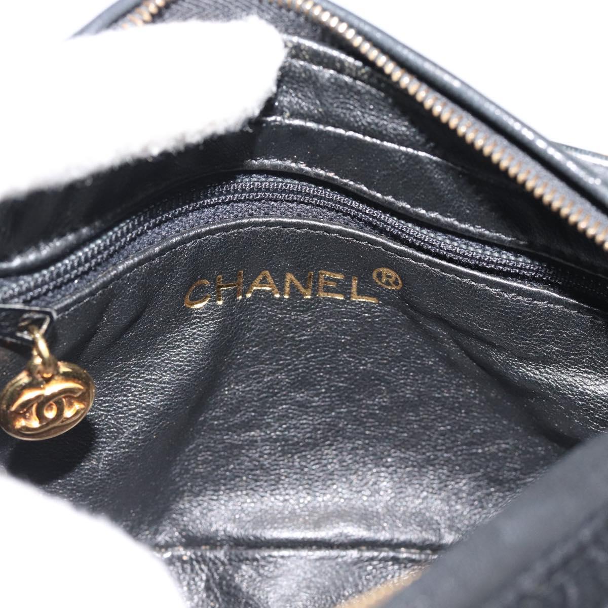 CHANEL Matelasse Chain Shoulder Bag Satin Black Gold CC Auth 189794V
