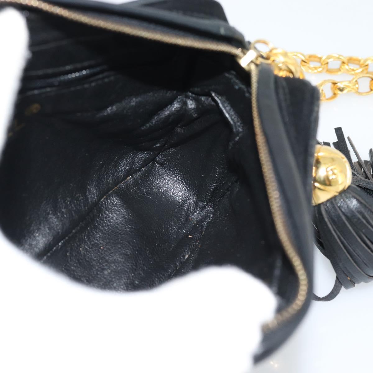 CHANEL Matelasse Chain Shoulder Bag Satin Black Gold CC Auth 189794V