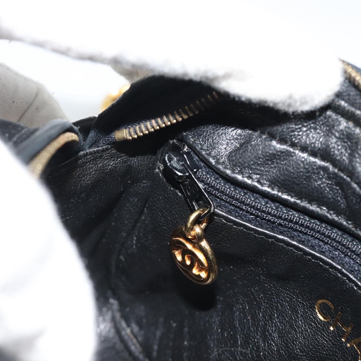 CHANEL Matelasse Chain Shoulder Bag Satin Black Gold CC Auth 189794V
