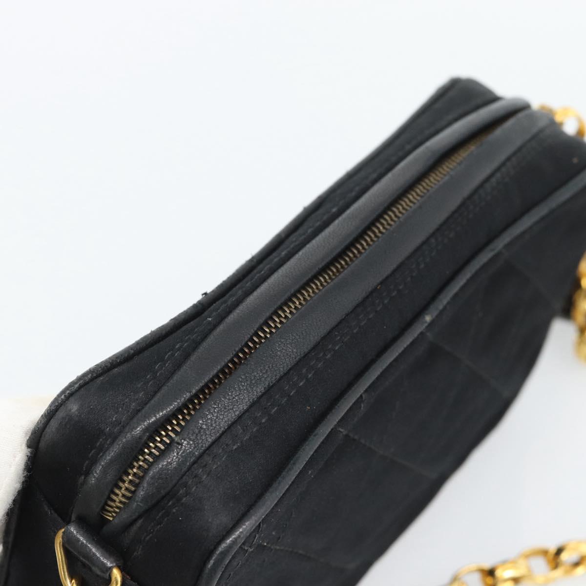 CHANEL Matelasse Chain Shoulder Bag Satin Black Gold CC Auth 189794V