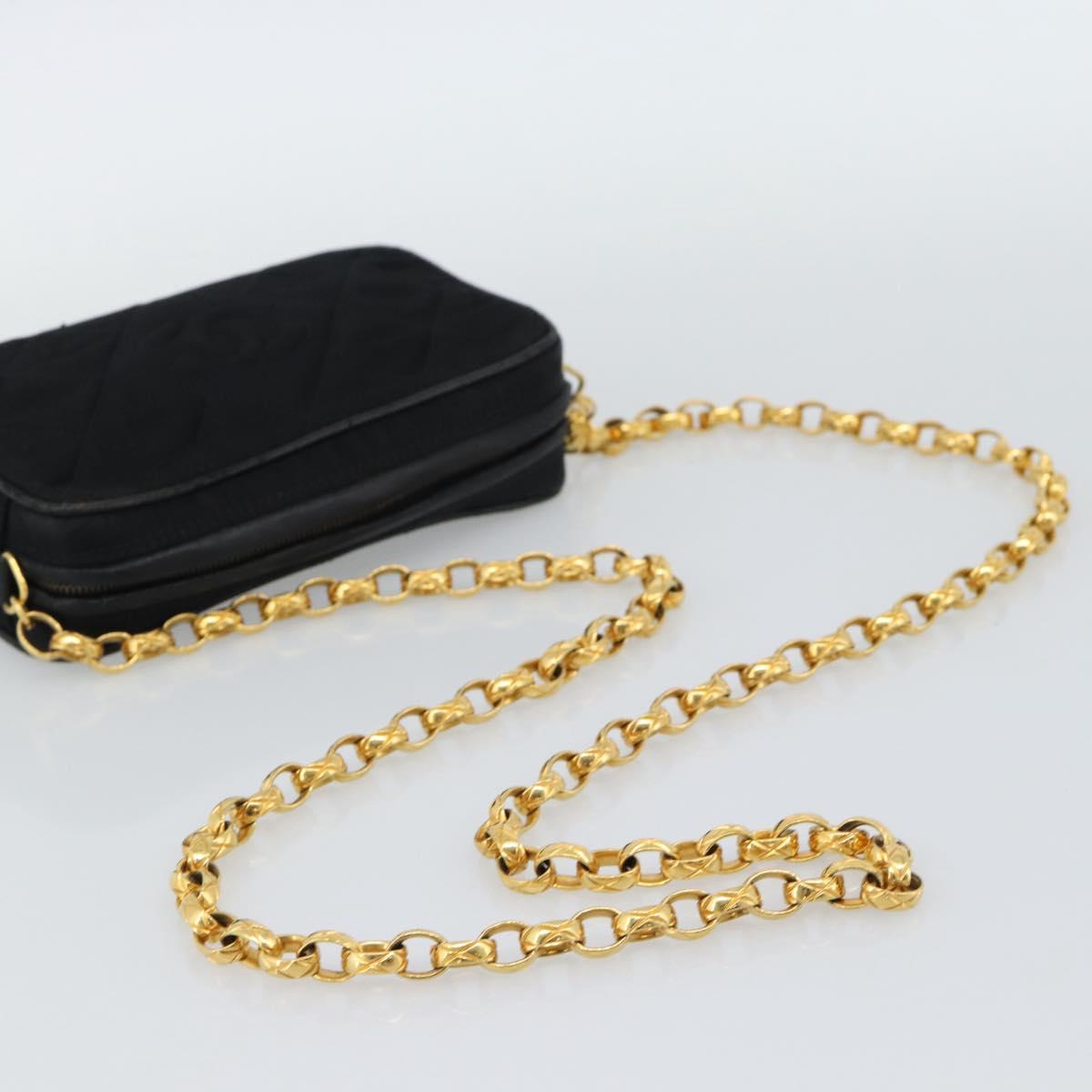 CHANEL Matelasse Chain Shoulder Bag Satin Black Gold CC Auth 189794V