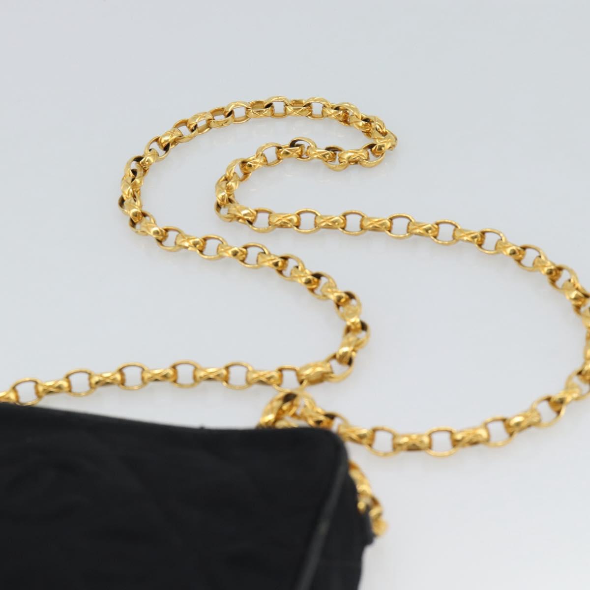 CHANEL Matelasse Chain Shoulder Bag Satin Black Gold CC Auth 189794V