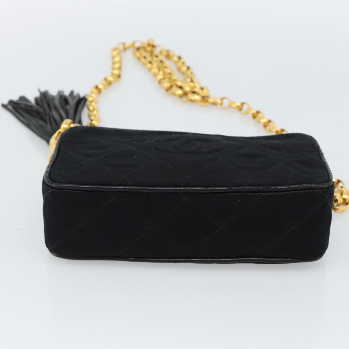 CHANEL Matelasse Chain Shoulder Bag Satin Black Gold CC Auth 189794V