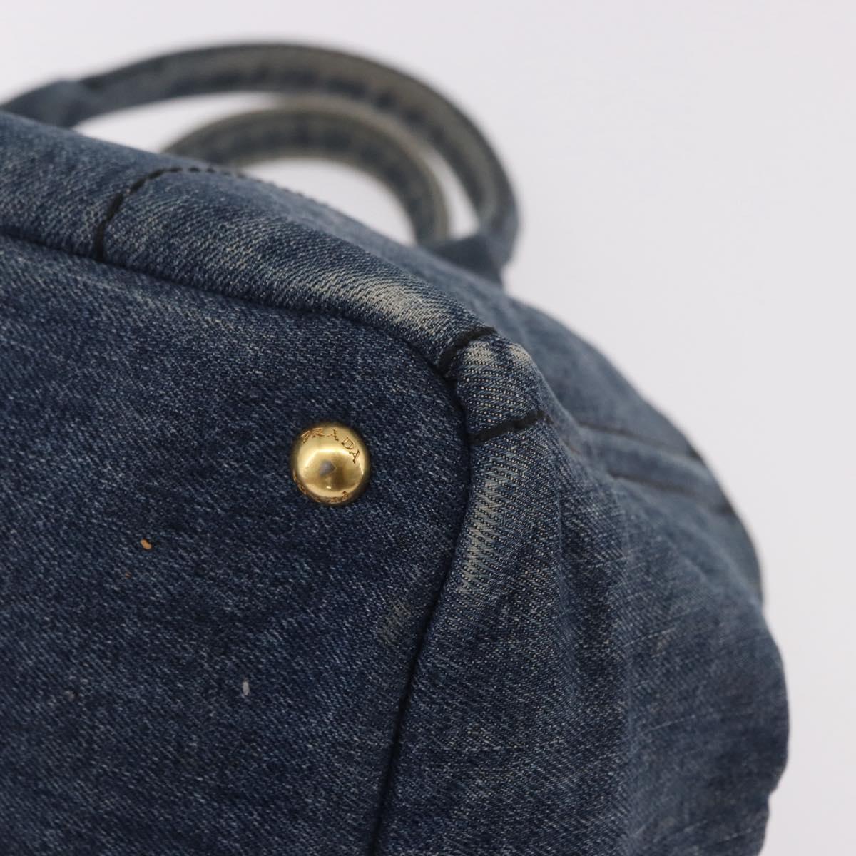 PRADA Canapa M Hand Bag Denim Blue Gold Auth 189795A