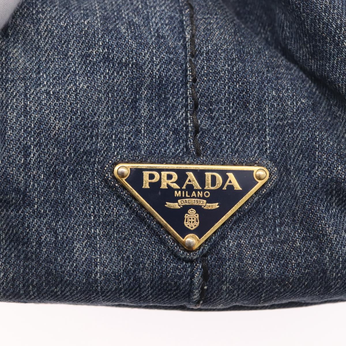 PRADA Canapa M Hand Bag Denim Blue Gold Auth 189795A