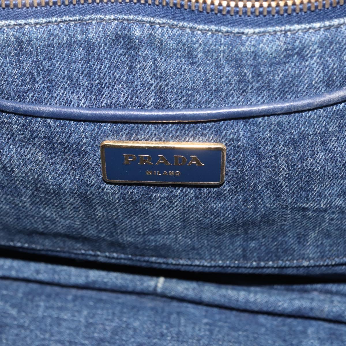 PRADA Canapa M Hand Bag Denim Blue Gold Auth 189795A