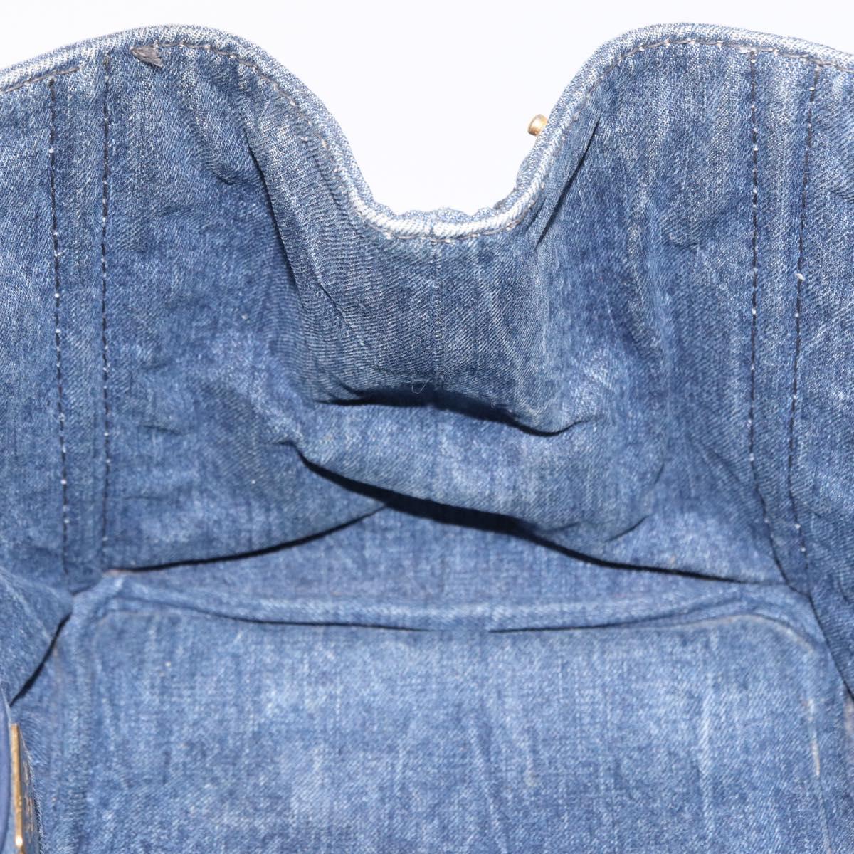 PRADA Canapa M Hand Bag Denim Blue Gold Auth 189795A