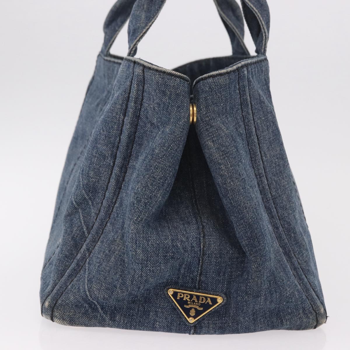 PRADA Canapa M Hand Bag Denim Blue Gold Auth 189795A