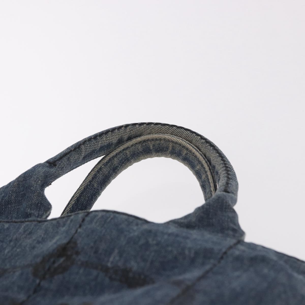PRADA Canapa M Hand Bag Denim Blue Gold Auth 189795A