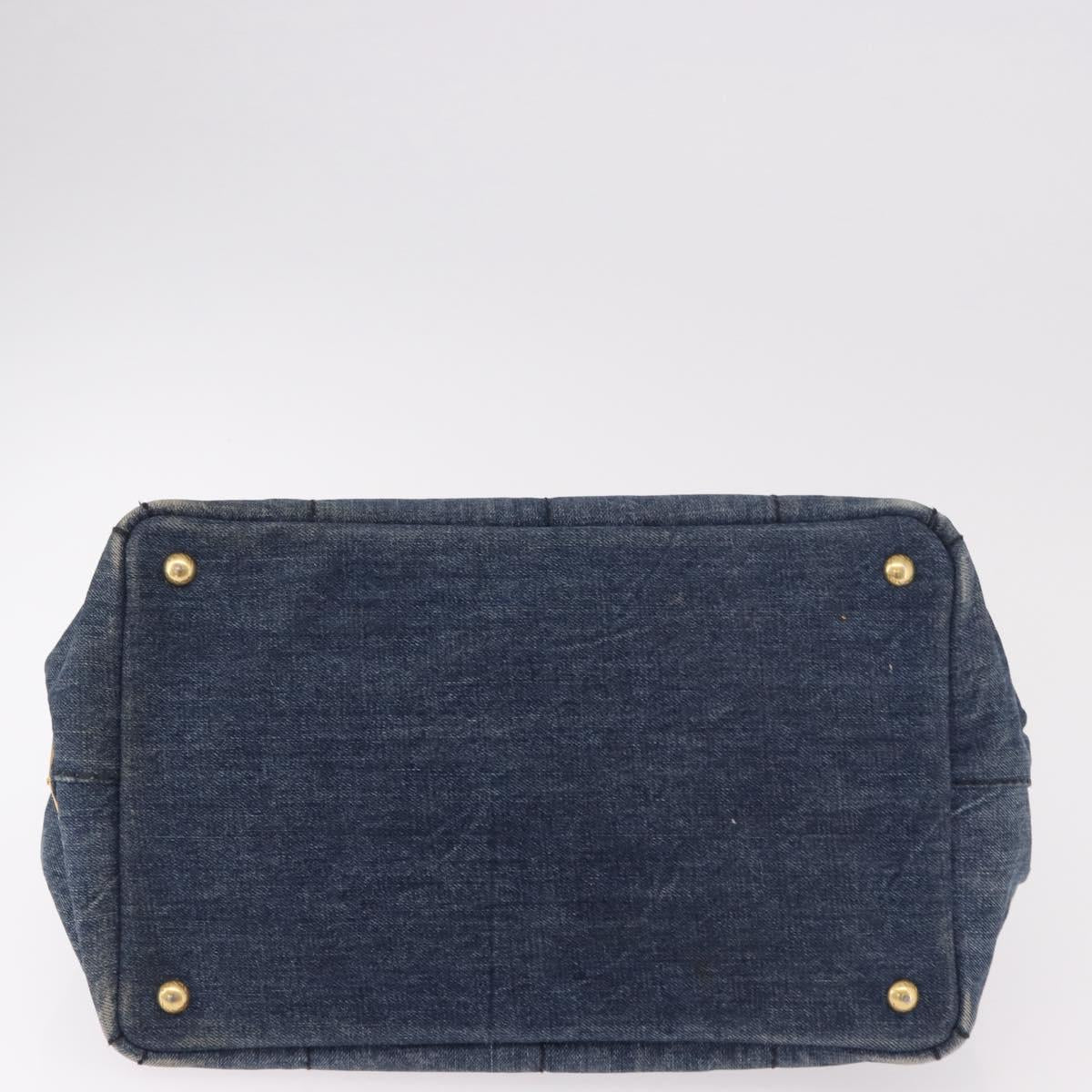 PRADA Canapa M Hand Bag Denim Blue Gold Auth 189795A