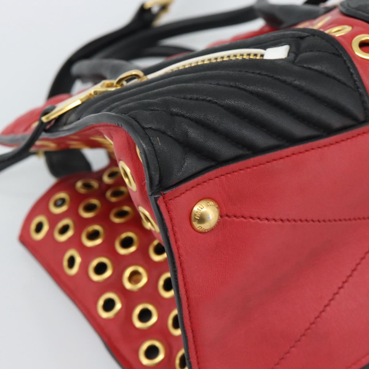 Miu Miu Hand Bag Leather 2way Red Gold Auth 189800A