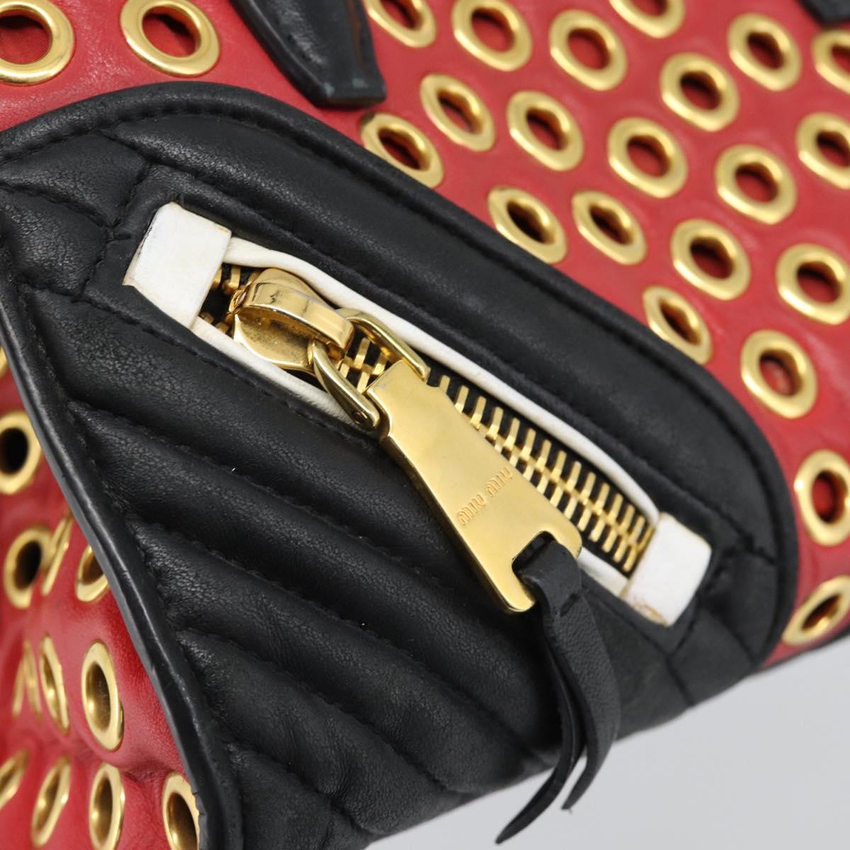Miu Miu Hand Bag Leather 2way Red Gold Auth 189800A
