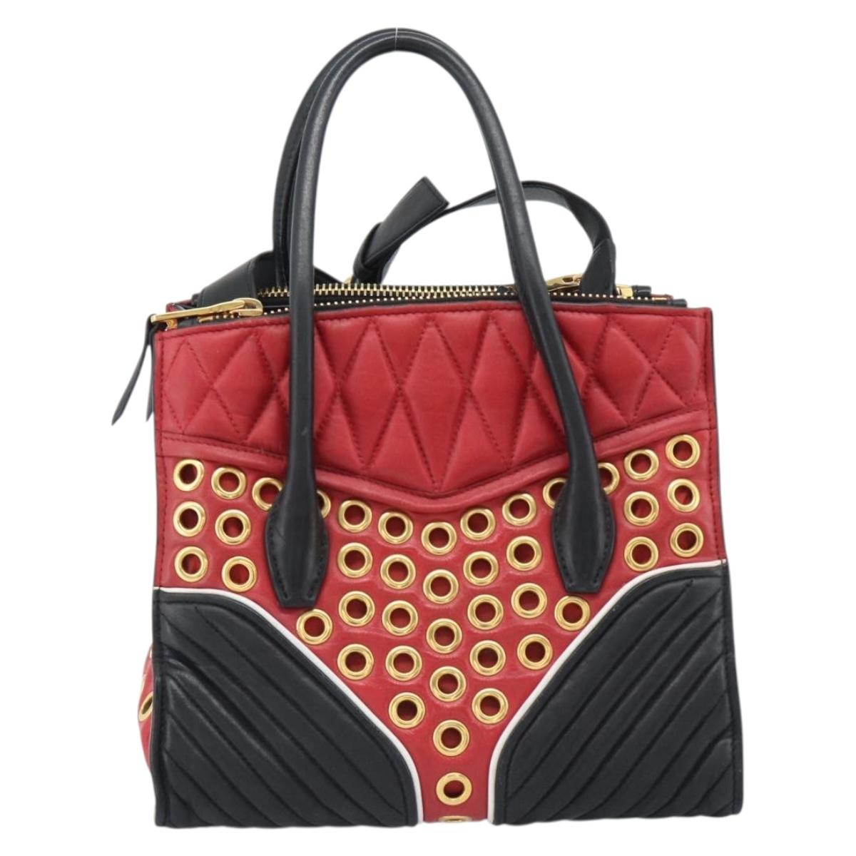 Miu Miu Hand Bag Leather 2way Red Gold Auth 189800A