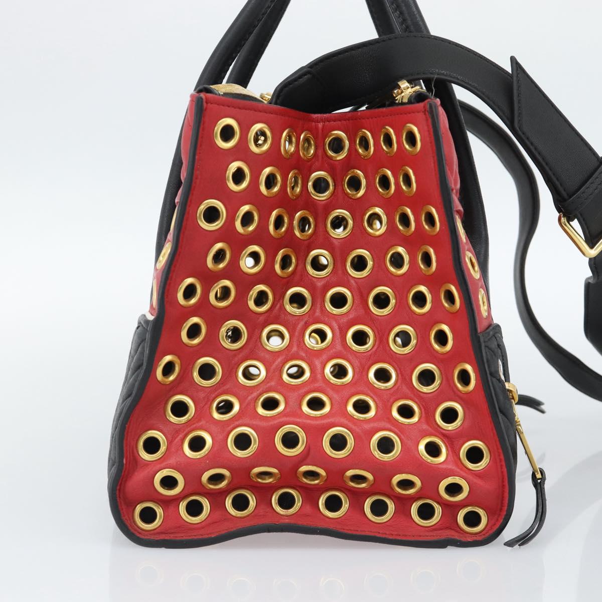 Miu Miu Hand Bag Leather 2way Red Gold Auth 189800A