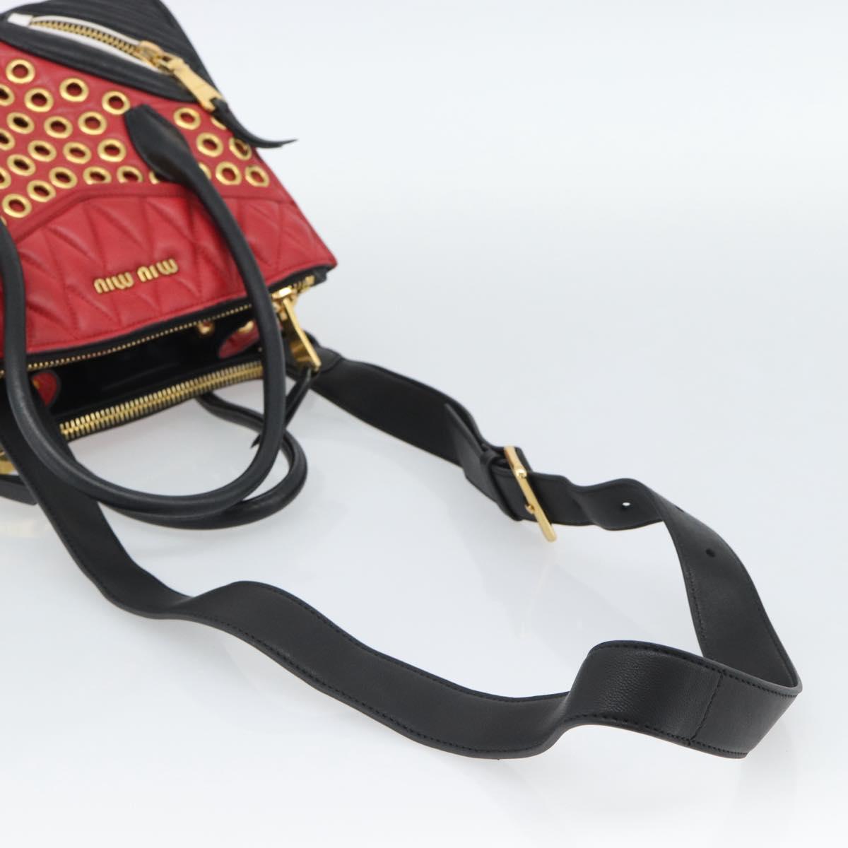 Miu Miu Hand Bag Leather 2way Red Gold Auth 189800A