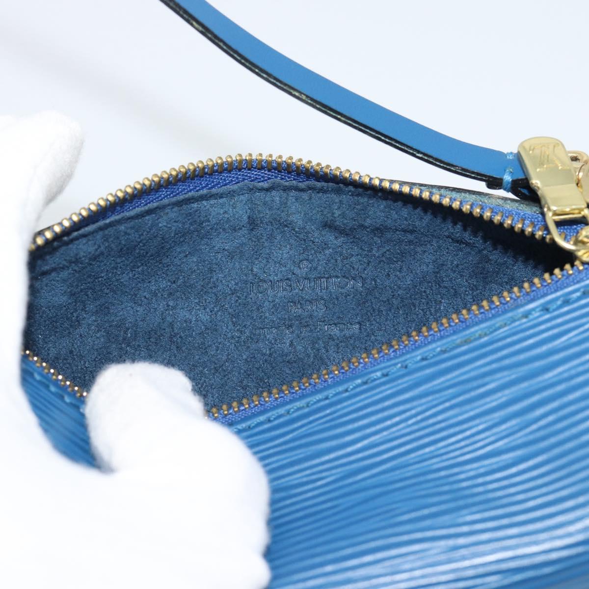 LOUIS VUITTON Epi Soufflot Pouch Blue LV Auth 189802