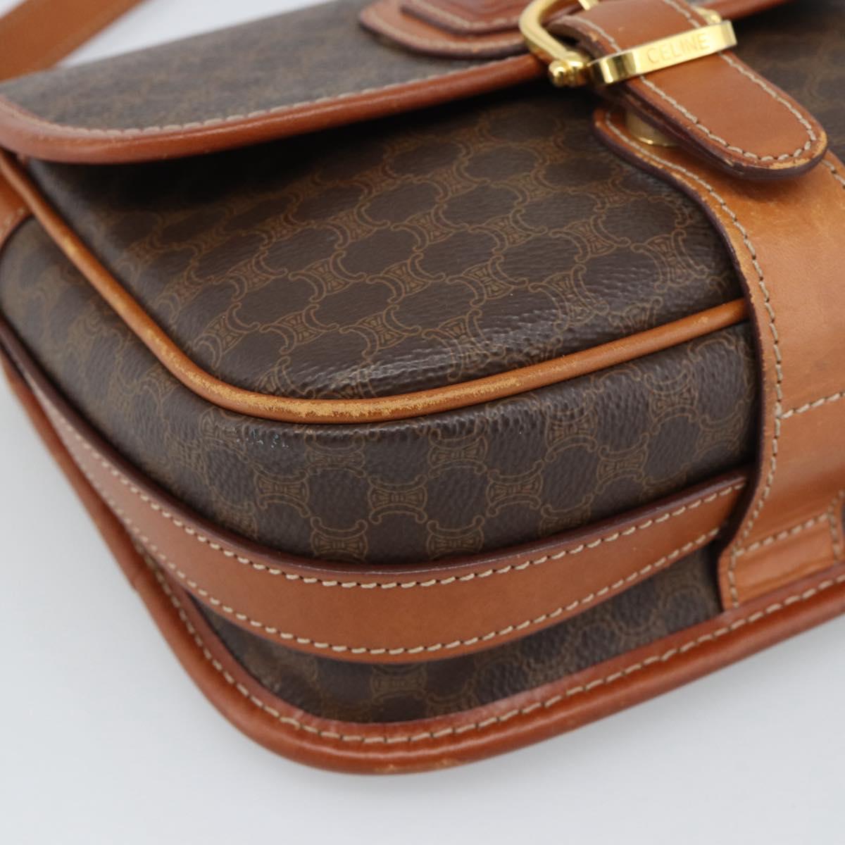 CELINE Macadam Canvas Shoulder Bag PVC Leather Brown Gold Auth 189803