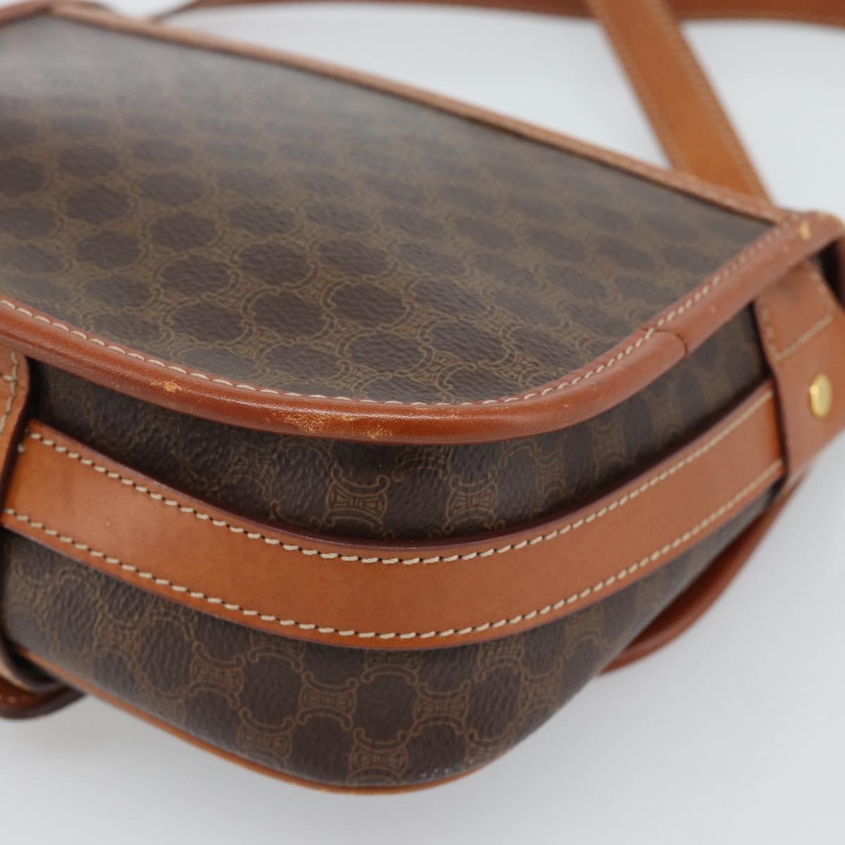 CELINE Macadam Canvas Shoulder Bag PVC Leather Brown Gold Auth 189803