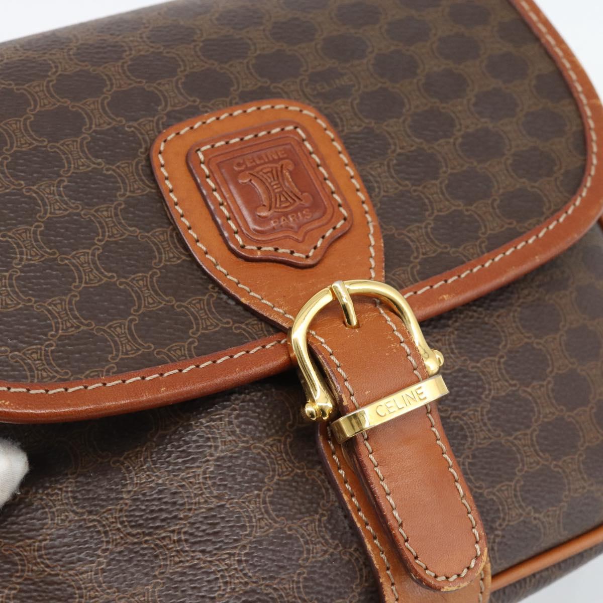 CELINE Macadam Canvas Shoulder Bag PVC Leather Brown Gold Auth 189803