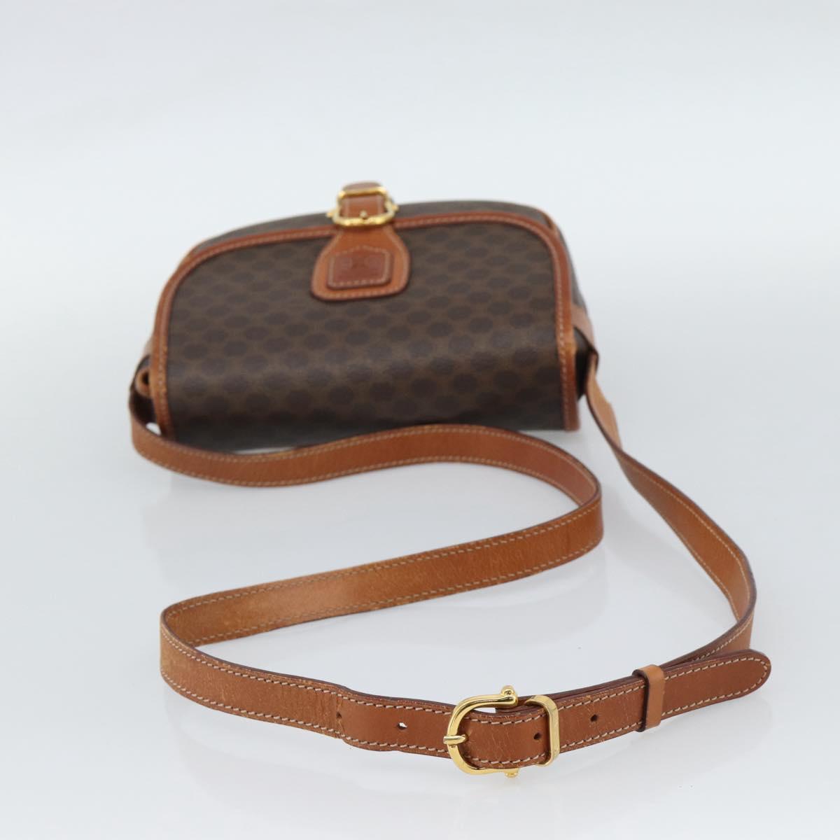 CELINE Macadam Canvas Shoulder Bag PVC Leather Brown Gold Auth 189803
